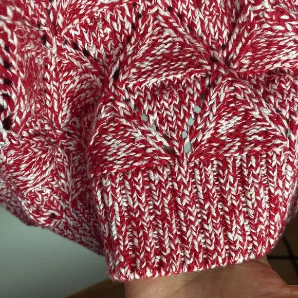 Tommy Hilfiger Heather red Diamond chunky knit cotton sweater with Pom-poms XL - Picture 7 of 10